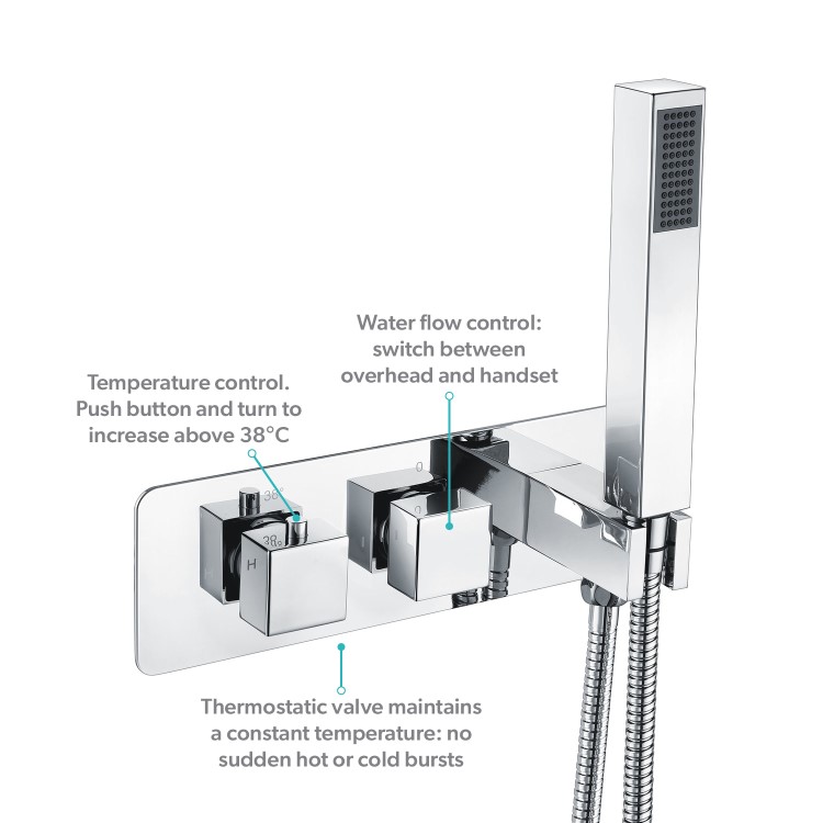 GRADE A2 - Chrome 2 Outlet Concealed Thermostatic Shower Valve with Hand Shower - Cube