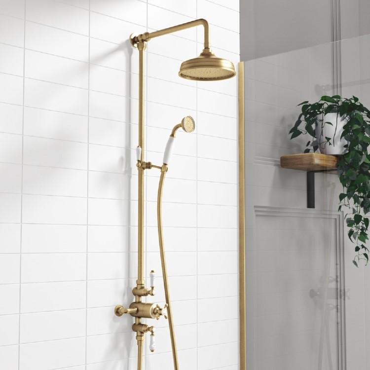 GRADE A2 - Brushed Brass Traditional Thermostatic Shower Set - Camden
