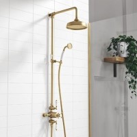 GRADE A2 - Brushed Brass Traditional Thermostatic Shower Set - Camden