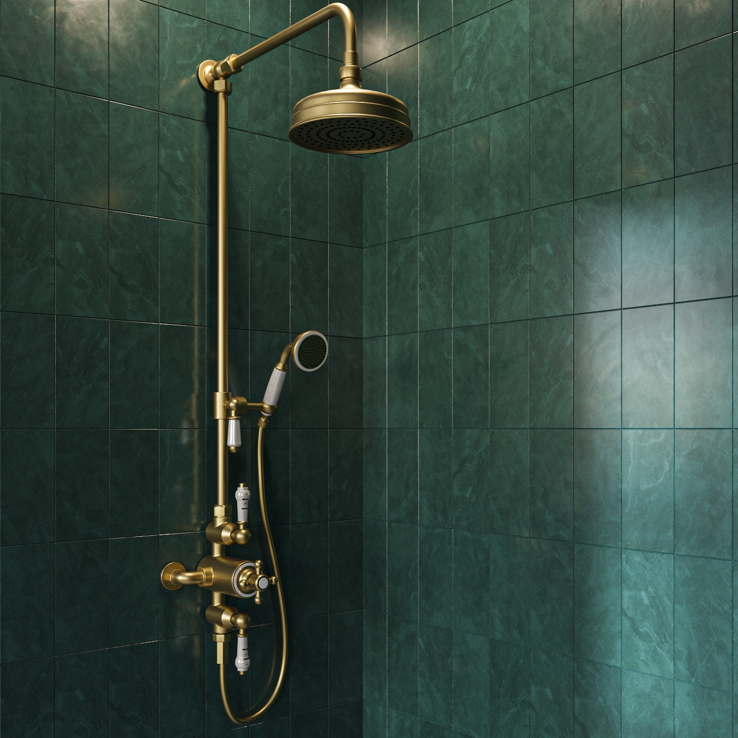 Brushed Brass Traditional Thermostatic Shower Set - Camden