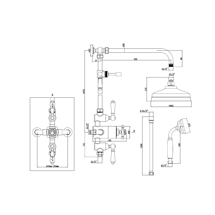 GRADE A2 - Brushed Brass Traditional Thermostatic Shower Set - Camden