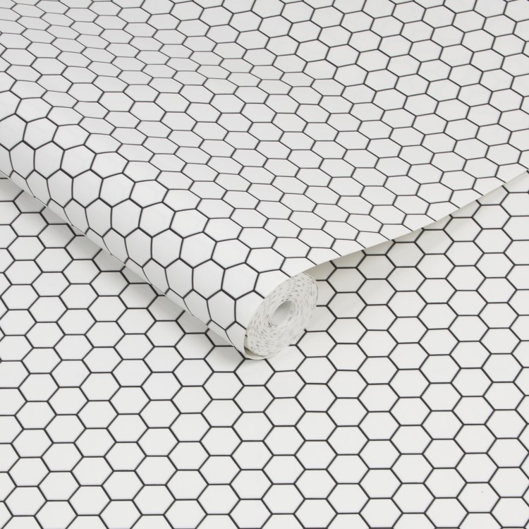 White Hexagon Lattice Wallpaper - Contour Antibac