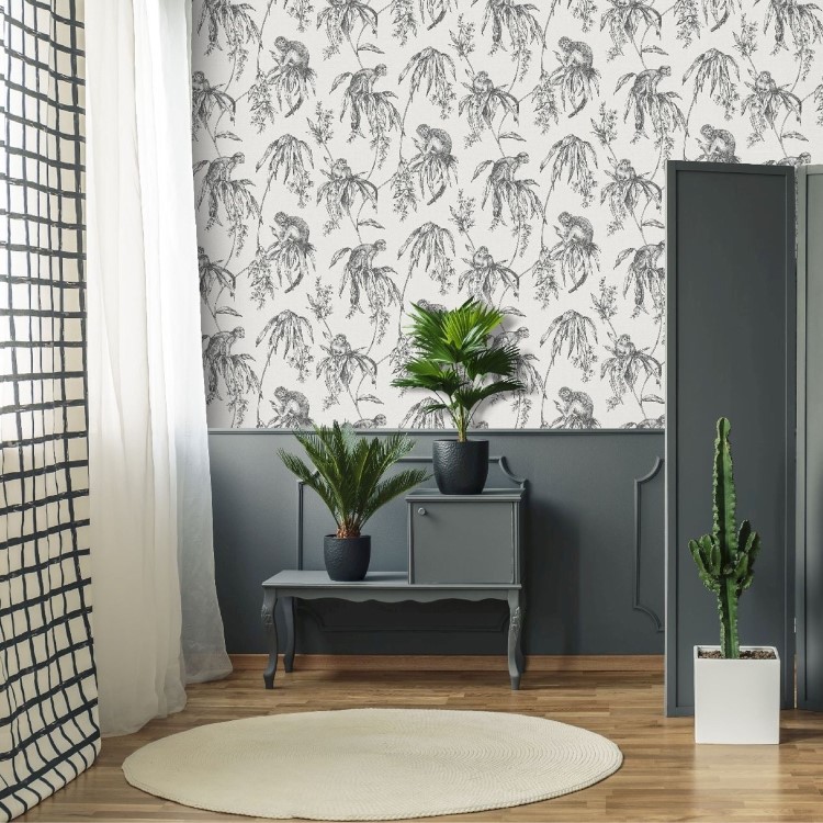 Grey Saimiri Monkey Print Wallpaper - Easy Superfresco