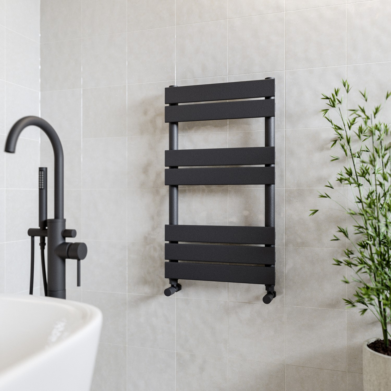 Black Heated Towel Rail Radiator 800 x 450mm - Tundra