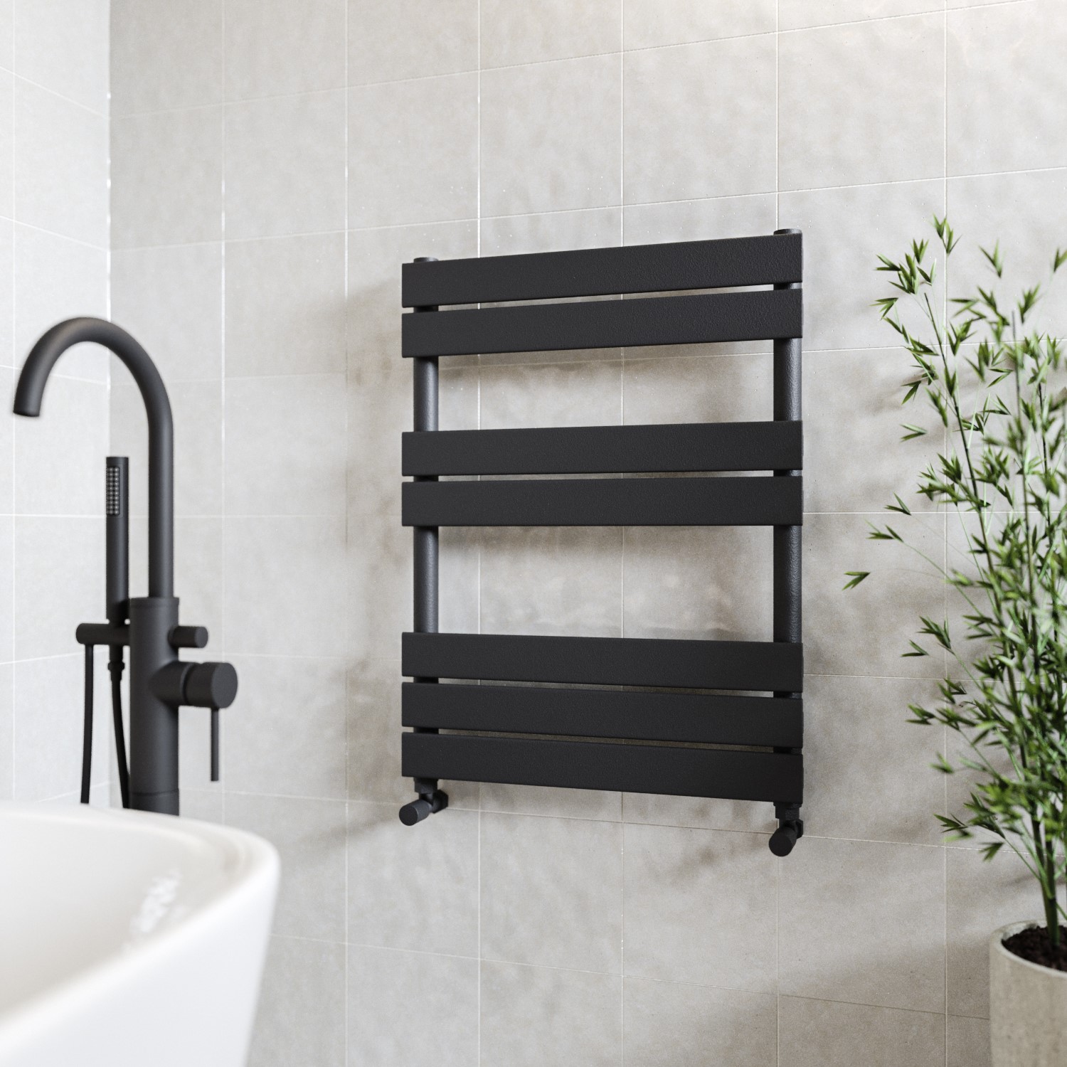 Black Heated Towel Rail Radiator 800 x 600mm - Tundra