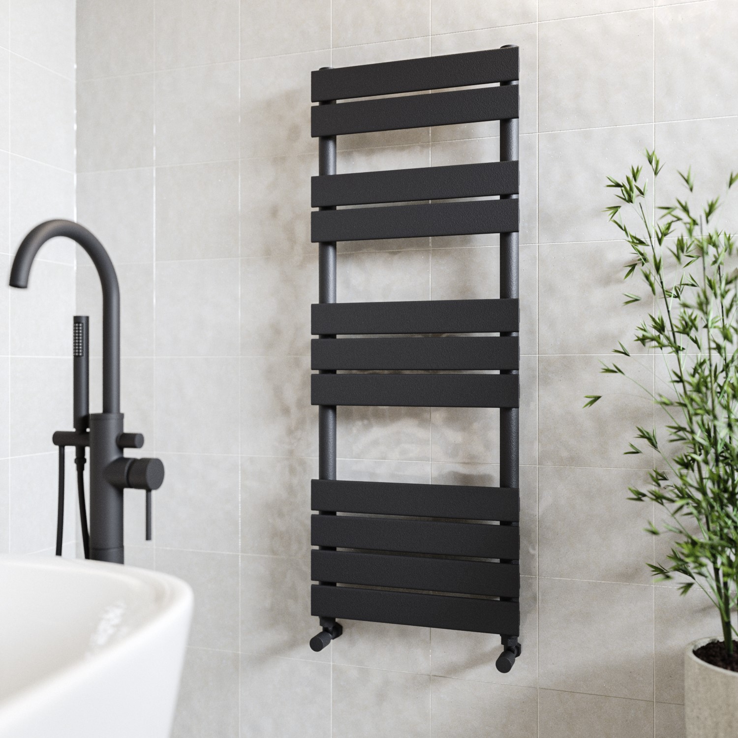 Black Heated Towel Rail Radiator 1200 x 450mm - Tundra