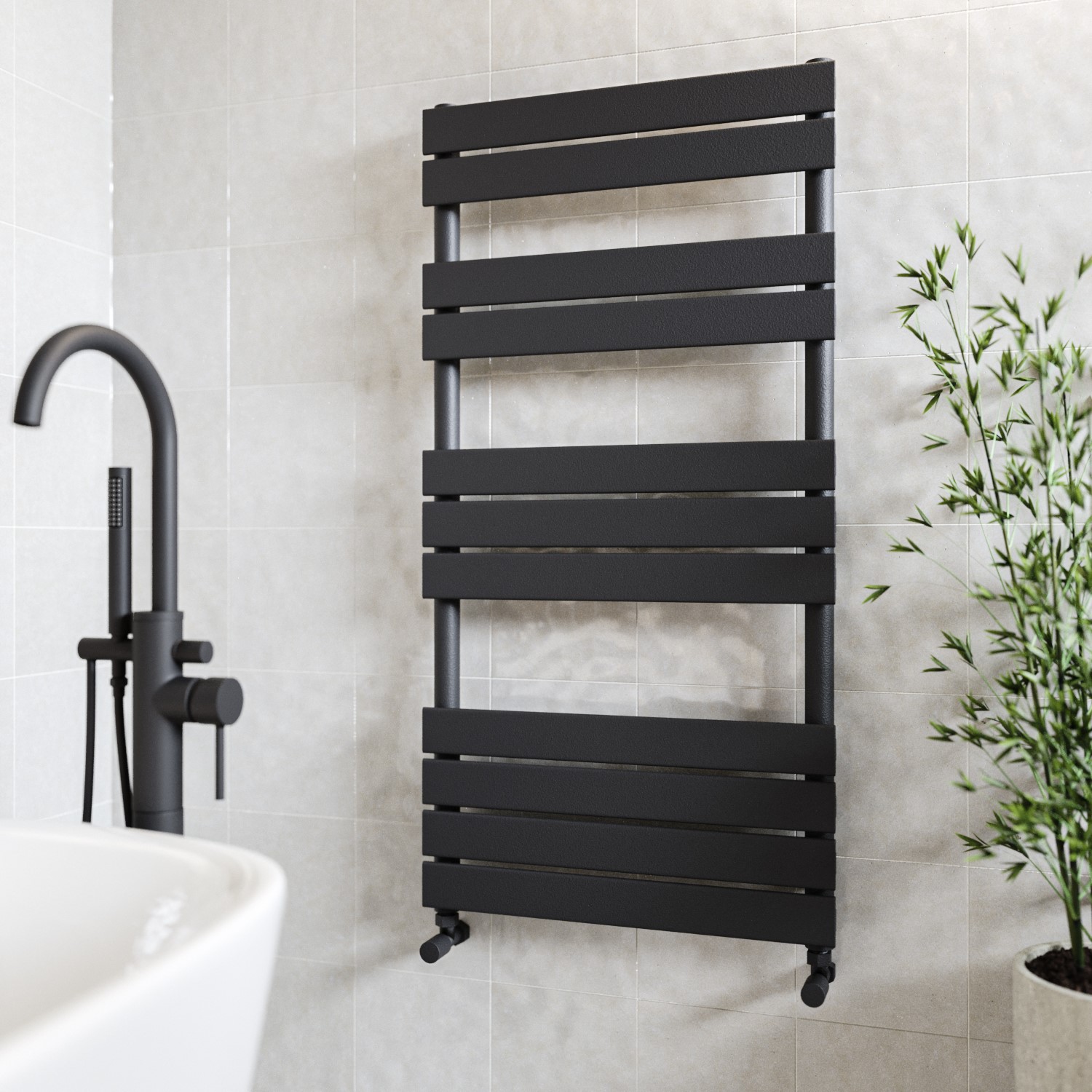 Black Heated Towel Rail Radiator 1200 x 600mm - Tundra