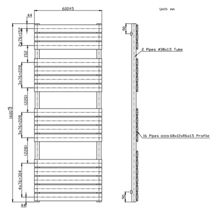 ALMOST PERFECT - Black Towel Radiator 1600 x 600mm - Tundra