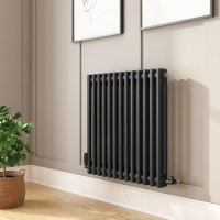 ONLY OPENED - Black Horizontal 2 Column Radiator 600 x 605mm - Nambi