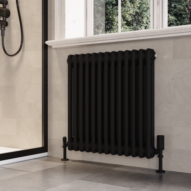 Black Horizontal 2 Column Traditional Radiator 600 x 605mm - Nambi
