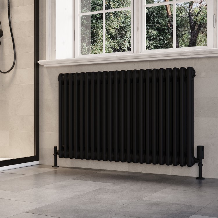 Black Horizontal 2 Column Traditional Radiator 600 x 1010mm - Nambi