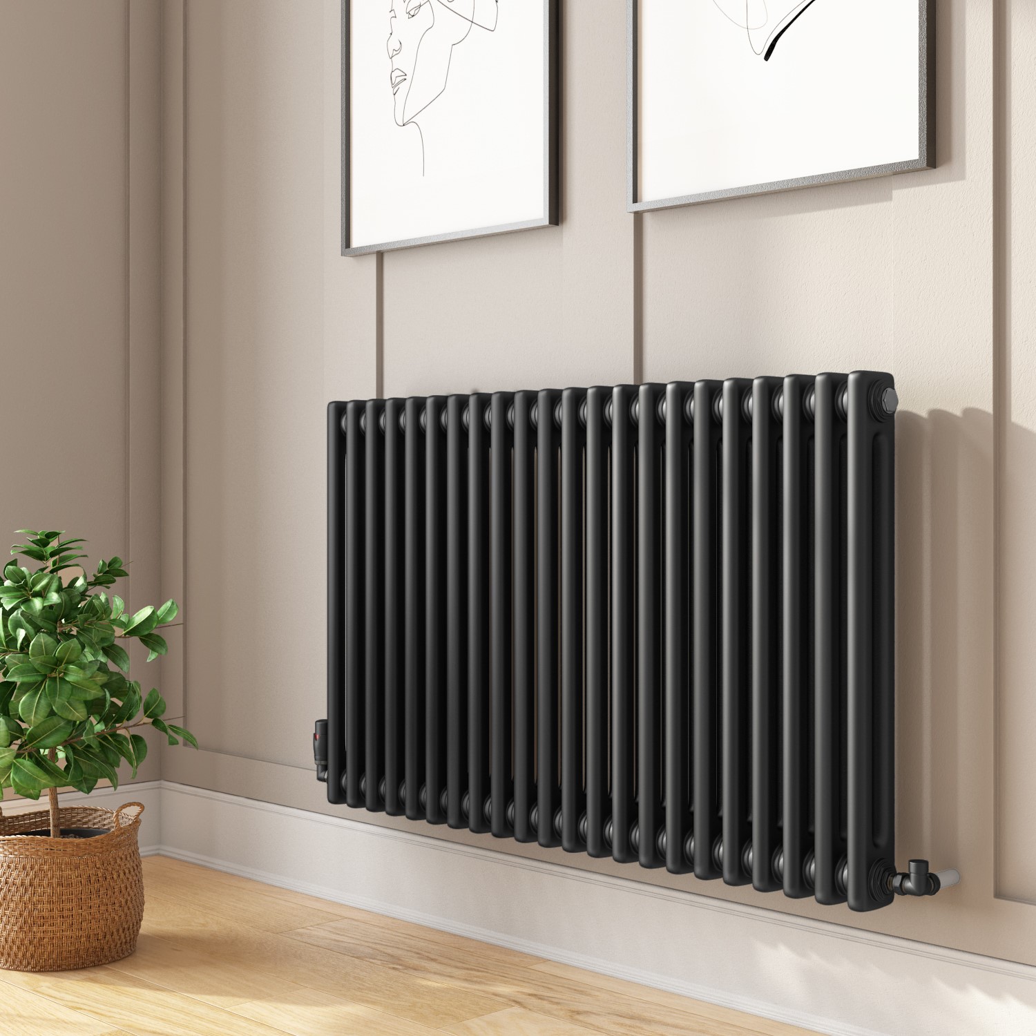 Black Horizontal 2 Column Radiator 600 x 81010mm - Nambi