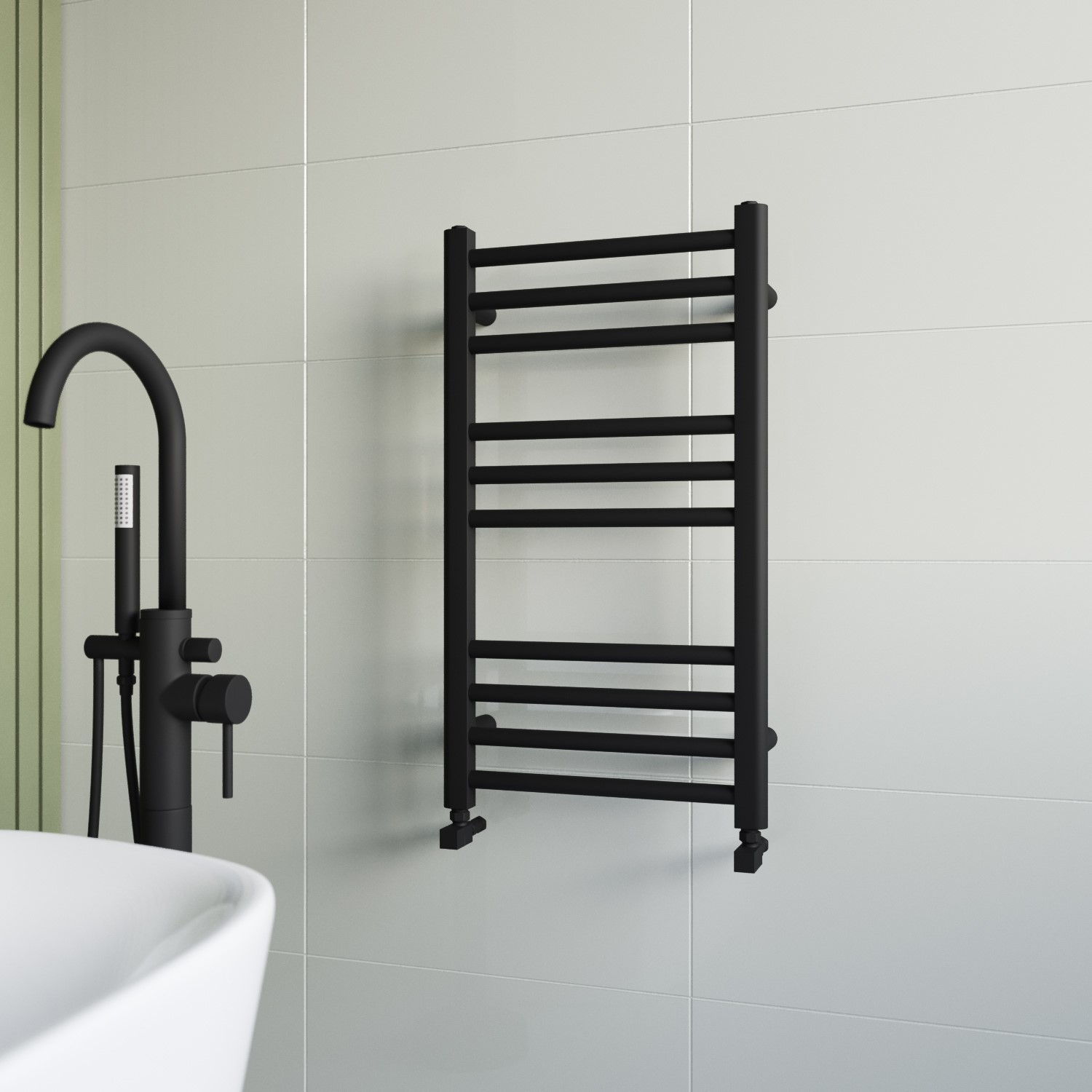 Black Heated Towel Rail Radiator 800 x 450mm - Sahara