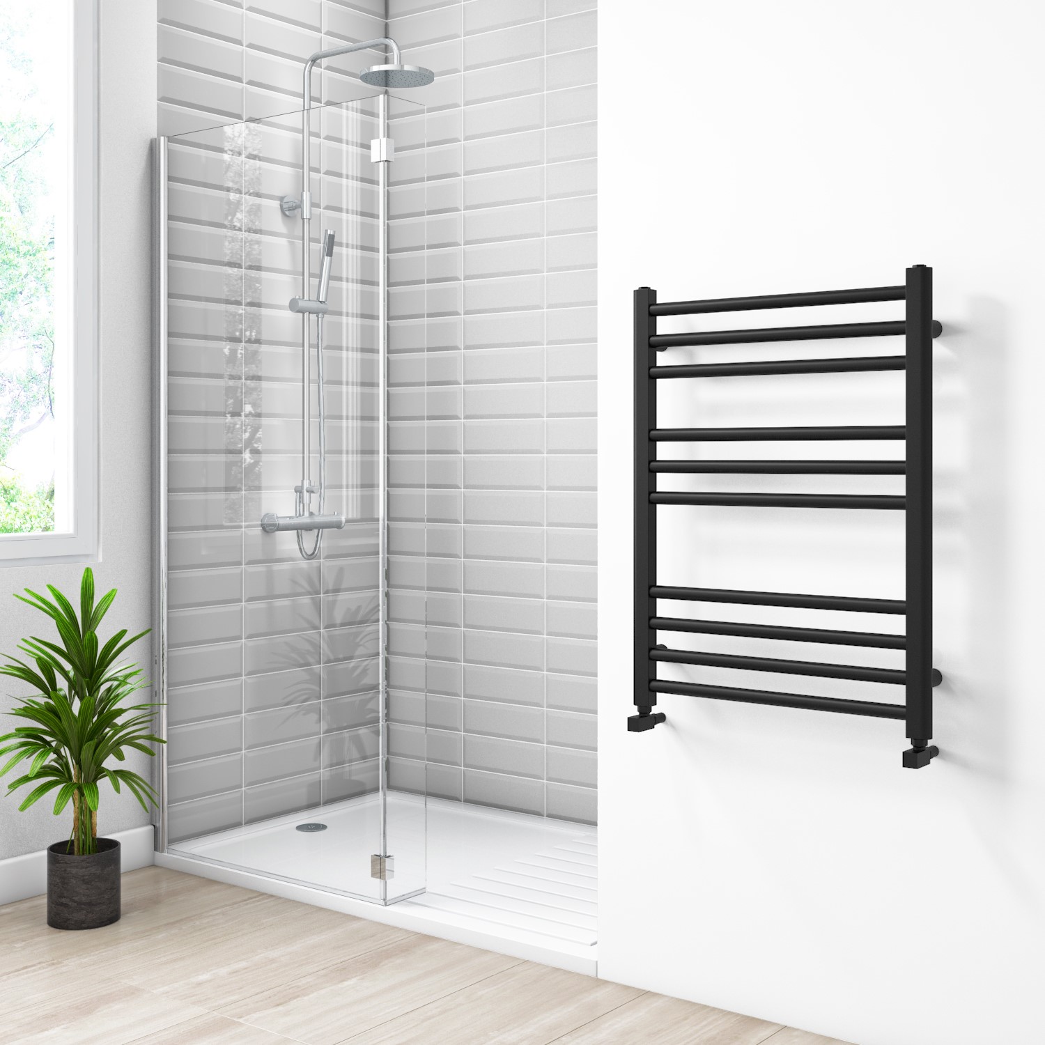 Black Heated Towel Rail Radiator 800 x 600mm - Sahara