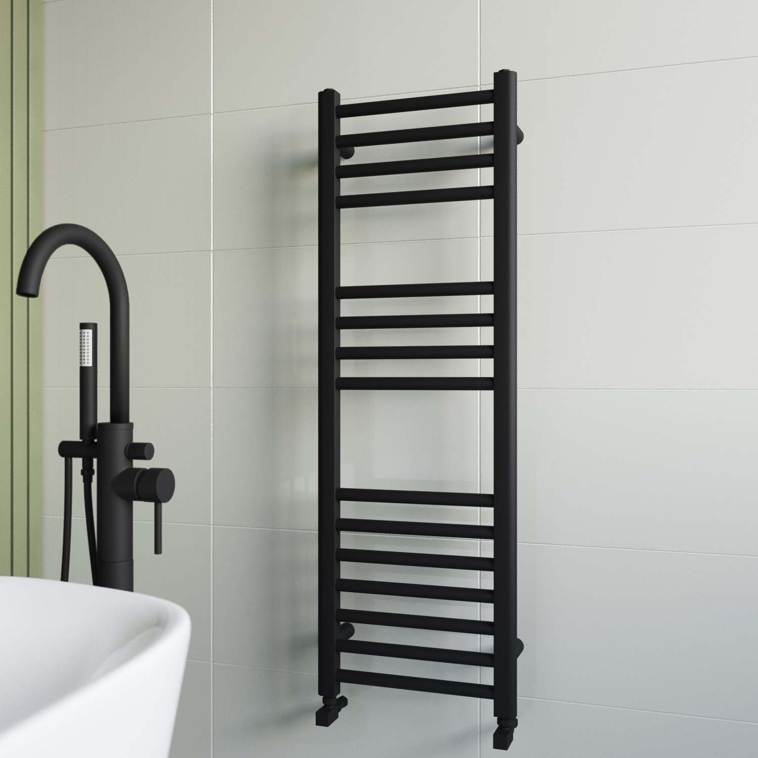 Black Heated Towel Rail Radiator 1200 x 400mm - Sahara
