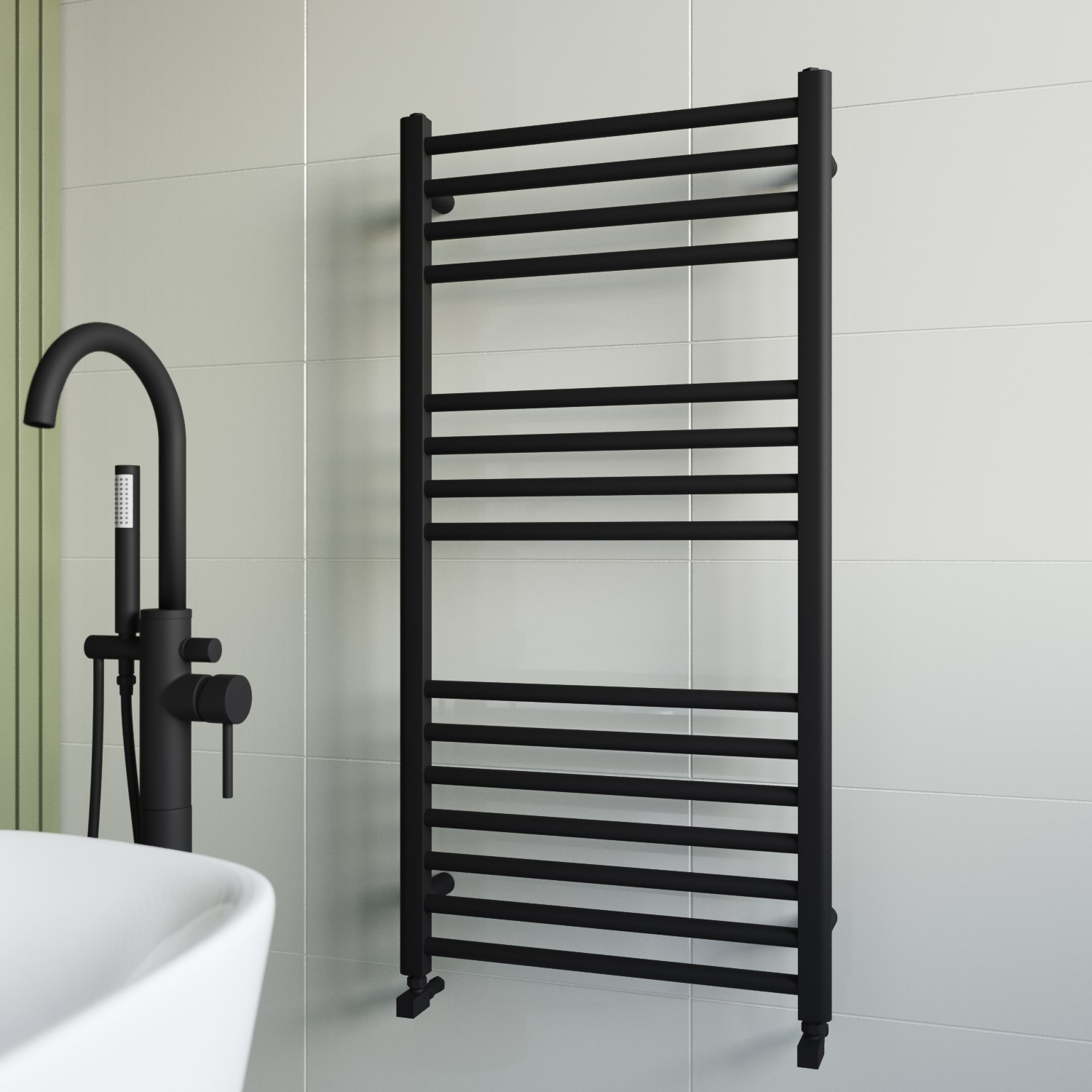 Black Heated Towel Rail Radiator 1200 x 600mm - Sahara