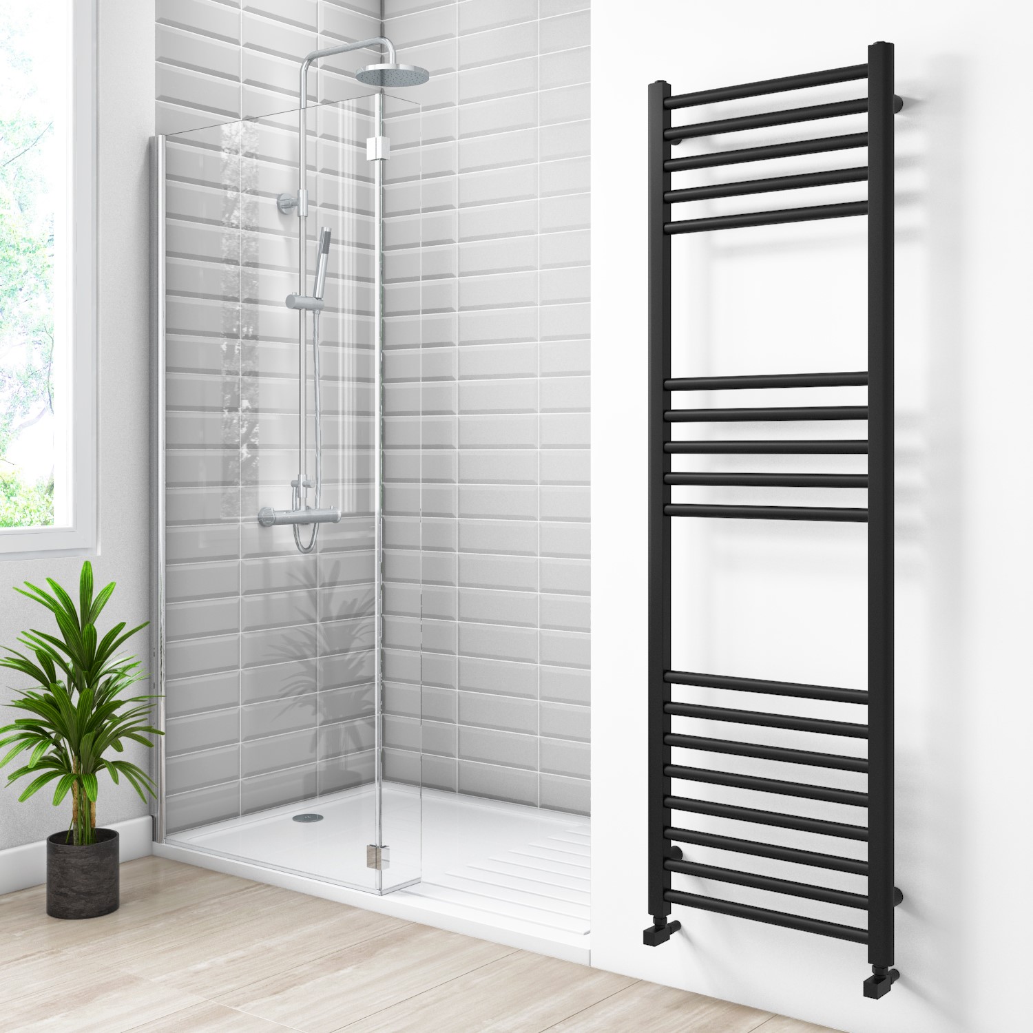 Black Heated Towel Rail Radiator 1600 x 500mm - Sahara