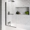Black Hinged Shower Bath Screen with Towel Rail 1450 x 800mm - Taurus
