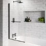 Black Hinged Shower Bath Screen with Towel Rail 1450 x 800mm - Taurus