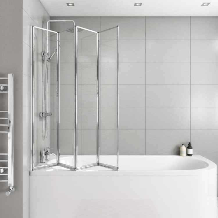 GRADE A1 - Chrome Folding Bath Shower Screen 1450 x 120mm - Cetus