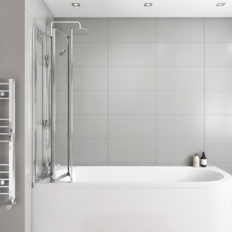 GRADE A1 - Chrome Folding Bath Shower Screen 1450 x 120mm - Cetus