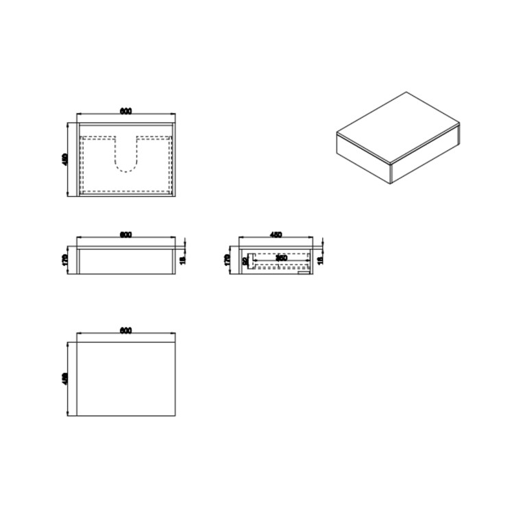 600mm Black Wall Hung Countertop Vanity Unit - Lugo