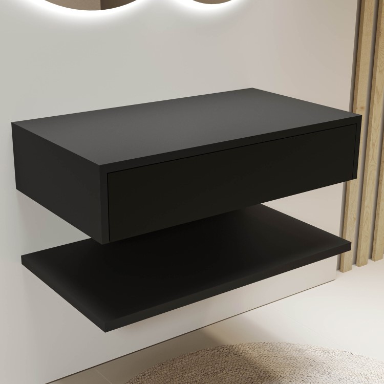 GRADE A2 - 800mm Black Wall Hung Countertop Shelves - Lugo