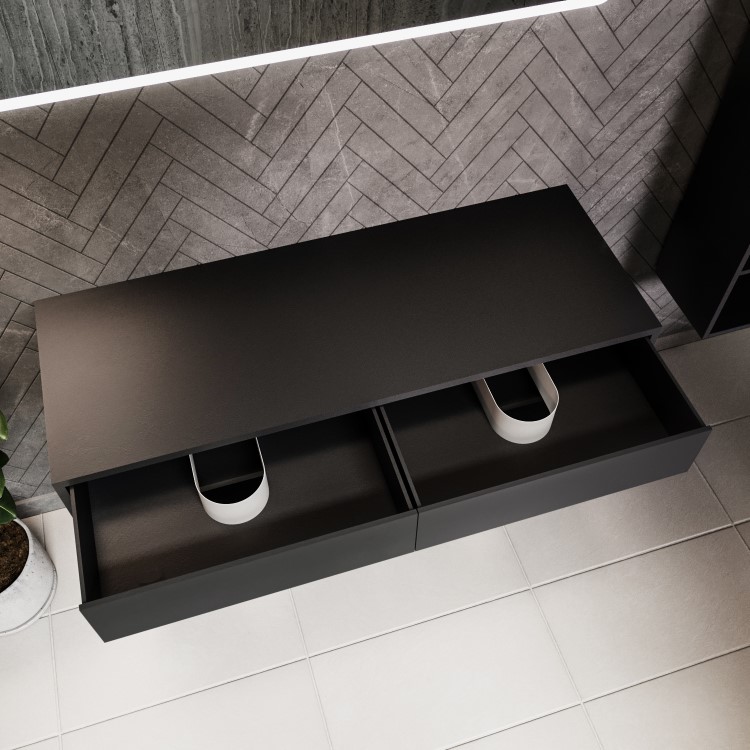 GRADE A2 - 1200mm Black Wall Hung Countertop Basin Shelves - Lugo