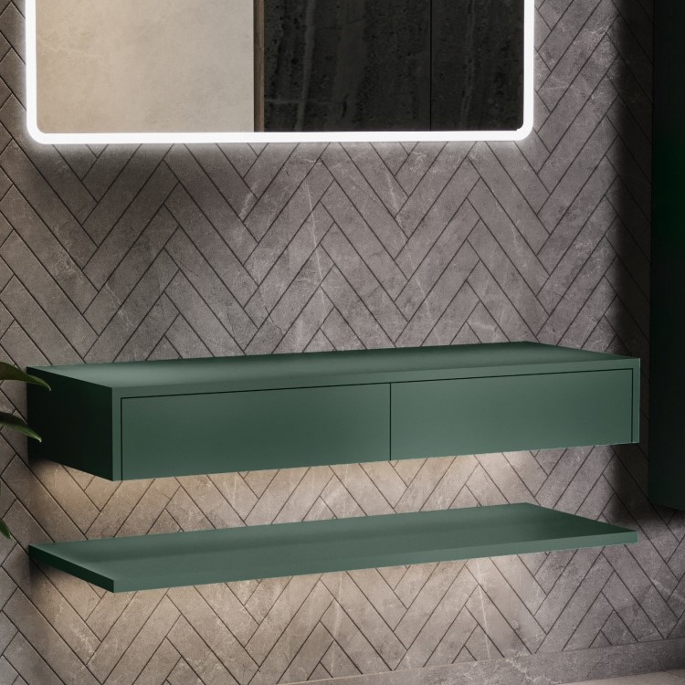 1200mm Green Wall Hung Countertop Double Vanity Unit with Shelf - Lugo