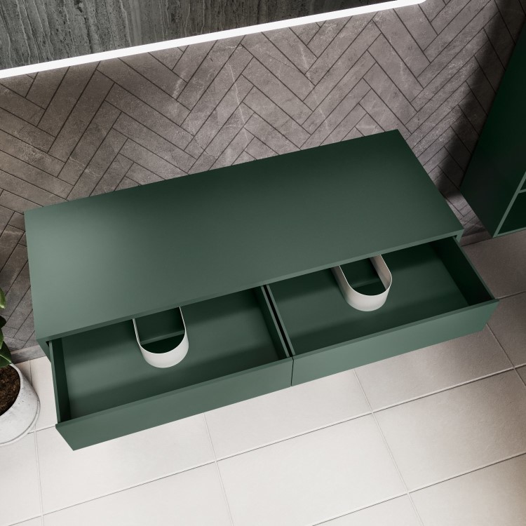 1200mm Green Wall Hung Countertop Double Vanity Unit with Shelf - Lugo