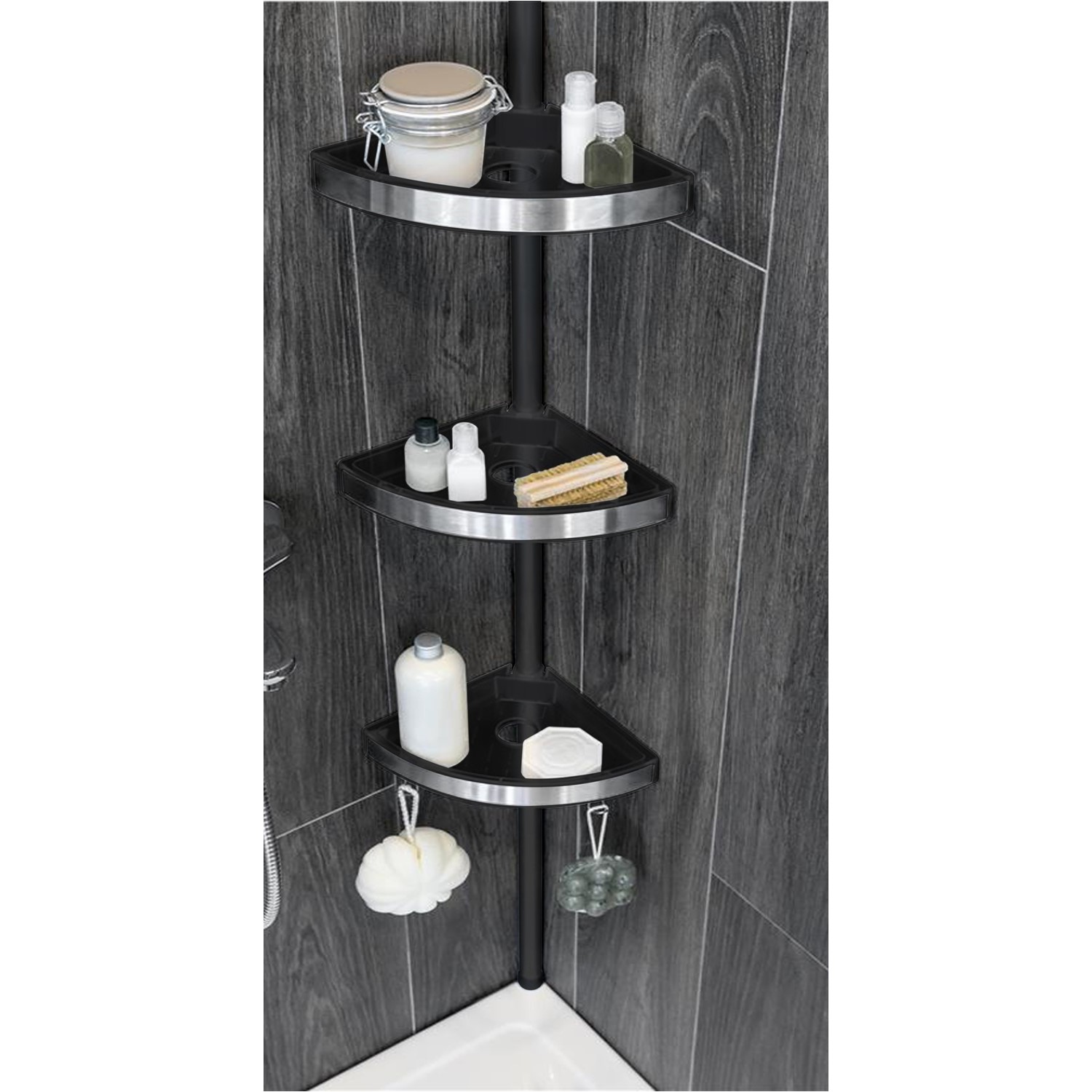 Black 3 Tier Telescopic Shower Caddy