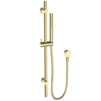 Brushed Brass Round Adjustable Height Slide Rail Kit with Hand Shower - Vance Brushed Brass Round Adjustable Height Slide Rail Kit with Hand Shower - Vance