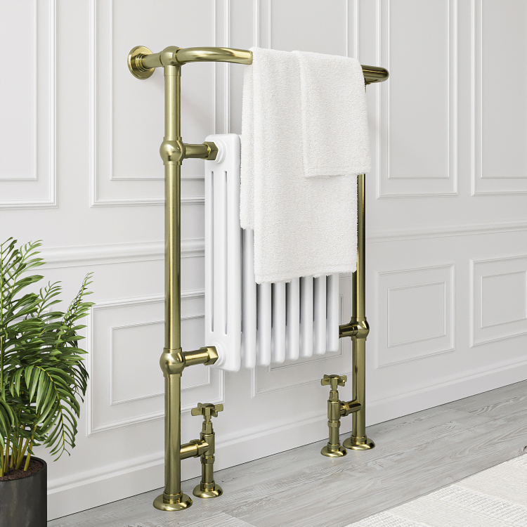ONLY OPENED - Brass and White Heated Towel Rail Radiator 952 x 659mm - Regent