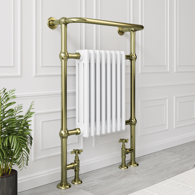 GRADE A2 - White and Brass Traditional Column Radiator with Towel Rail 952  x 659mm - Regent A2/BeBa_28291 | Appliances Direct