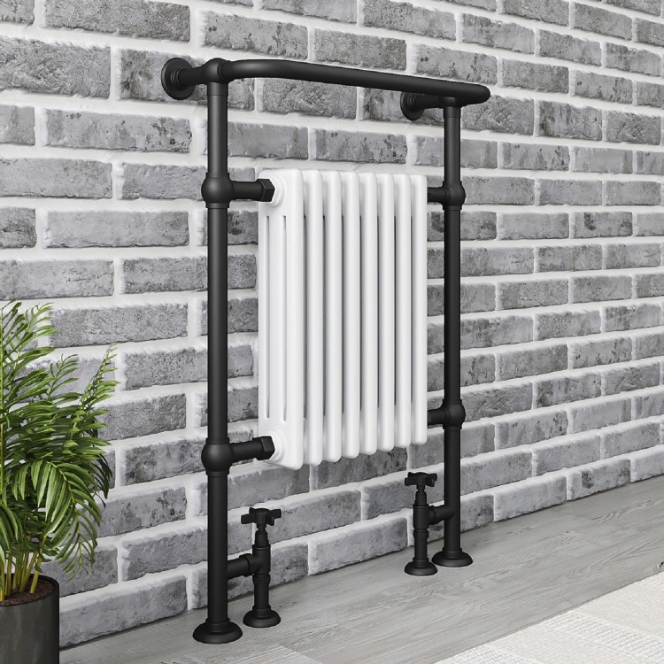 GRADE A2 - White and Black Traditional Column Radiator with Towel Rail 952 x 659mm - Regent