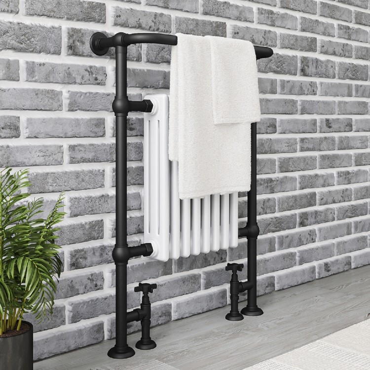 GRADE A2 - White and Black Traditional Column Radiator with Towel Rail 952 x 659mm - Regent