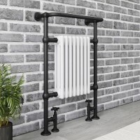 GRADE A2 - White and Black Traditional Column Radiator with Towel Rail 952 x 659mm - Regent