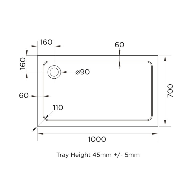 GRADE A1 - 1000x700mm Rectangular Shower Tray - White Acrylic Stone Resin - Pearl