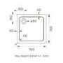 760x760mm White Acrylic Capped Stone Resin Square Shower Tray - Pearl