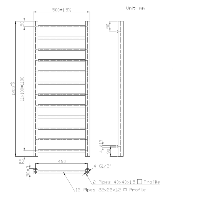 GRADE A2 - Brass Towel Radiator 1200 x 500mm - Sonoran