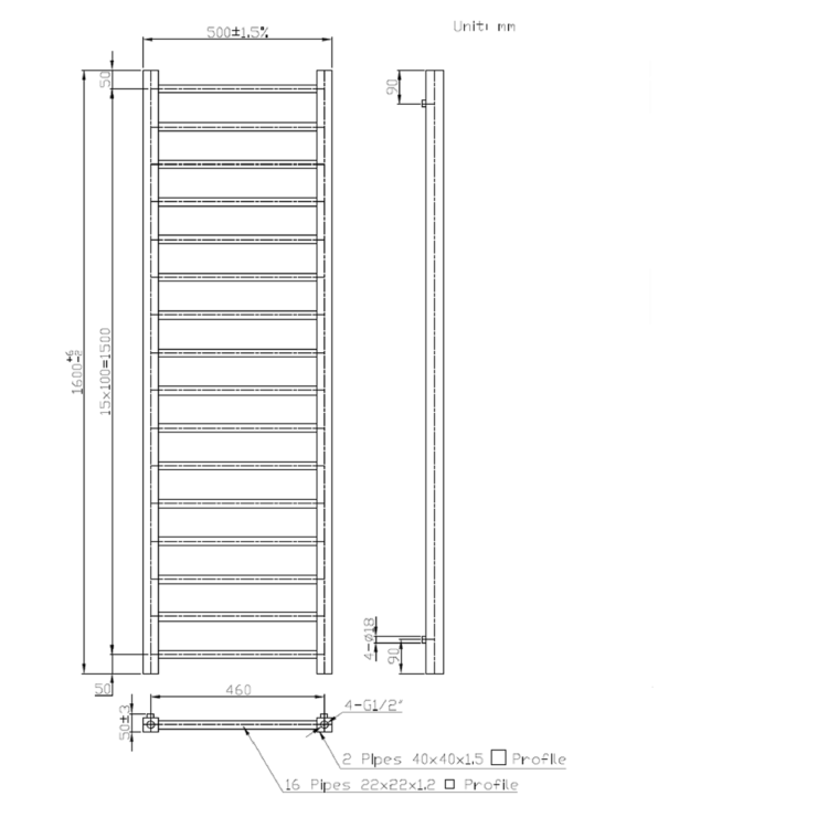 GRADE A2 - Brass Towel Radiator 1600 x 500mm - Sonoran