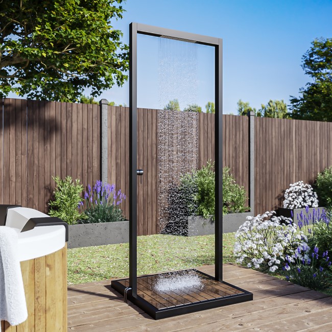 Black Outdoor Shower with Wood Effect Base BeBa_28529 Appliances Direct