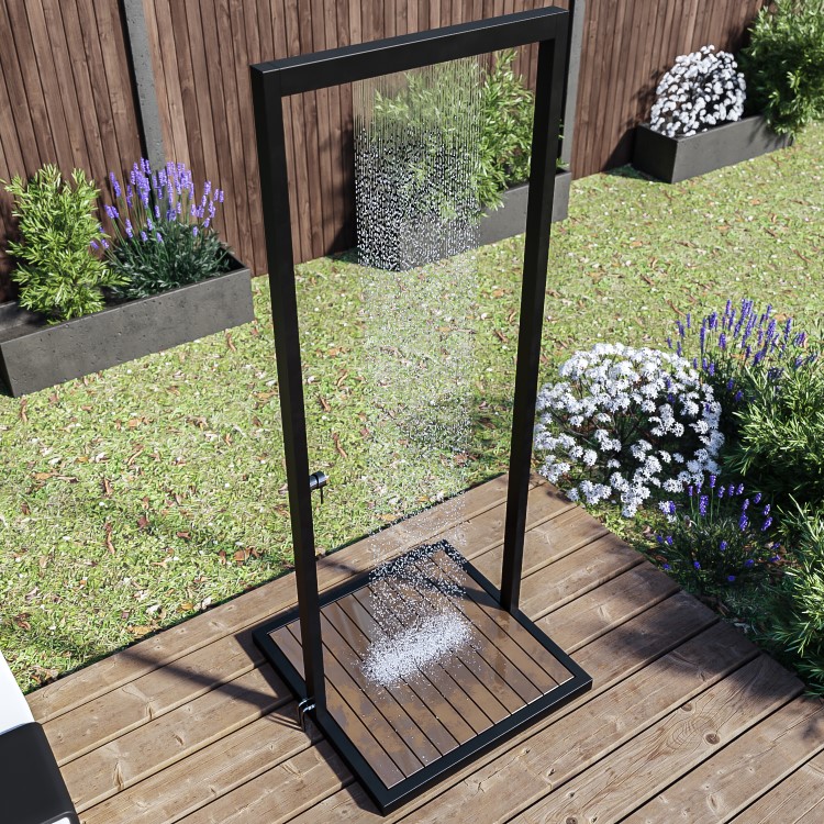 Black Outdoor Shower with Wood Effect Base - Zen