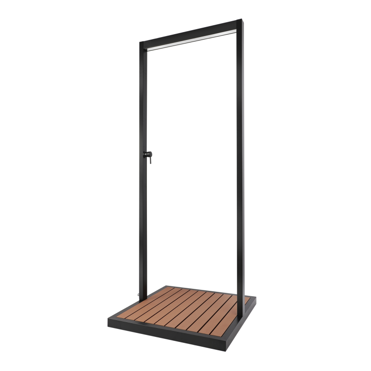 Black Outdoor Shower with Wood Effect Base - Zen