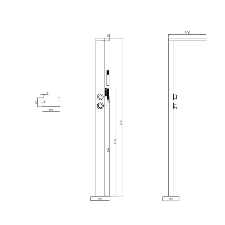 GRADE A1 - Chrome Outdoor Shower with Pencil Hand Shower 2 Outlets - Suva