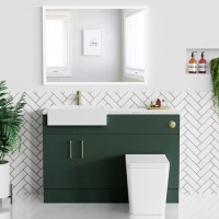 1200mm Green Toilet and Sink Unit with Marble Worktop and Brushed Brass Fittings - Coniston