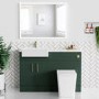 1200mm Green Toilet and Sink Unit with Marble Worktop and Brushed Brass Fittings - Coniston