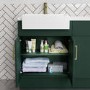 1200mm Green Toilet and Sink Unit with Marble Worktop and Brushed Brass Fittings - Coniston