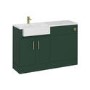 1200mm Green Toilet and Sink Unit with Marble Worktop and Brushed Brass Fittings - Coniston