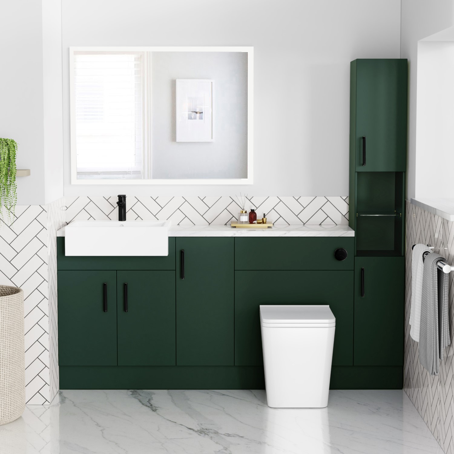 1800mm 2100mm Green Toilet and Sink Unit with Tall Marble